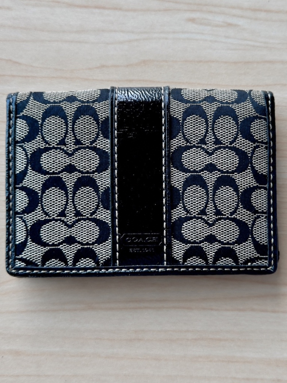 Coach Black Gray Signature Jacquard Bifold ID Card Holder Wallet